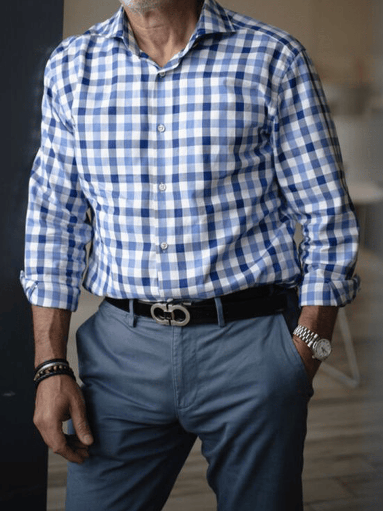 Men's Plaid Business Long Sleeve Shirt