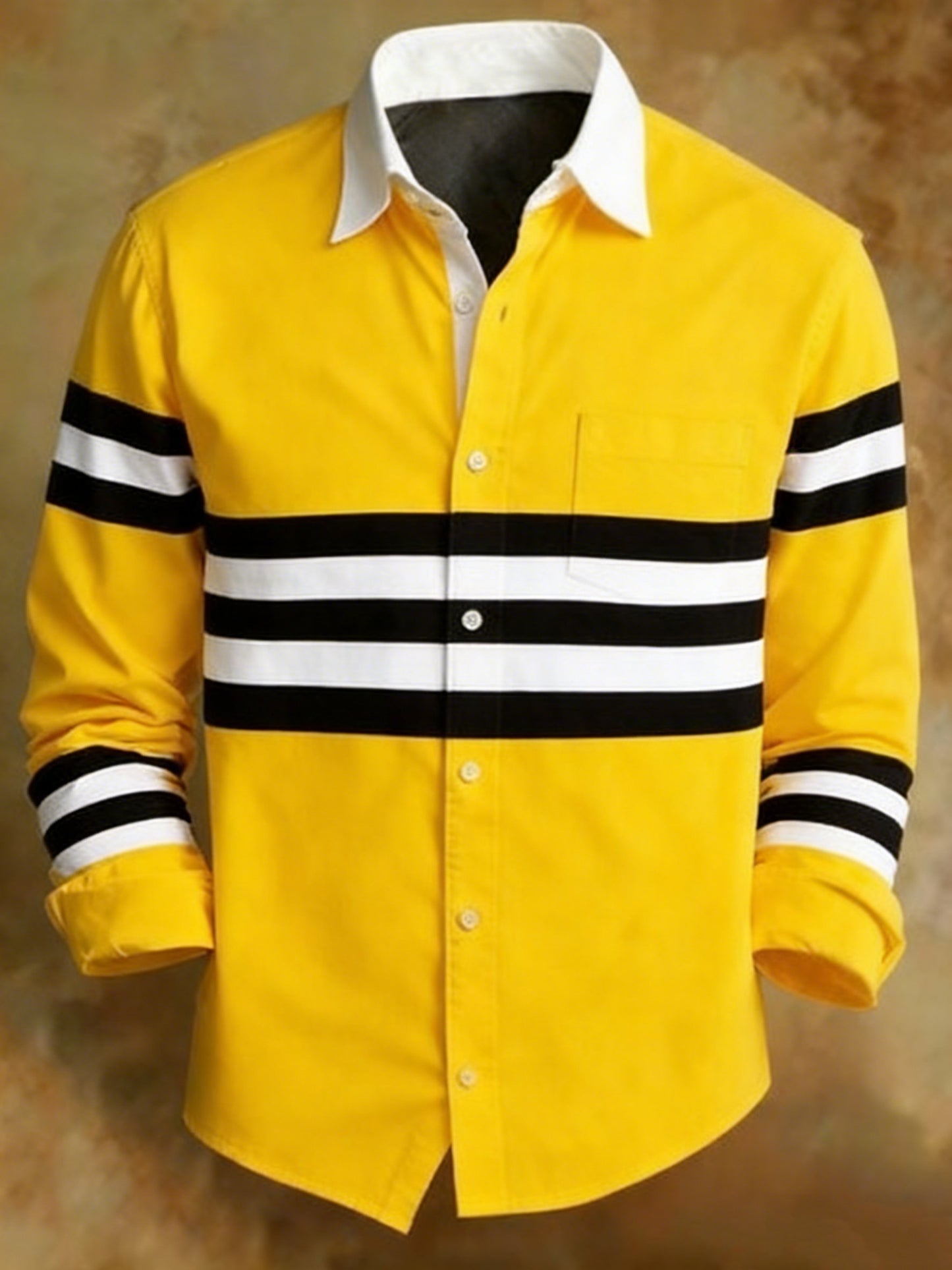 Men's Retro Striped Pattern Print YELLOW Shirt
