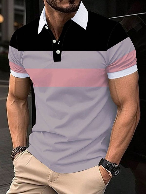 Men's Business Logo Button-Down Short Sleeve Polo Shirt