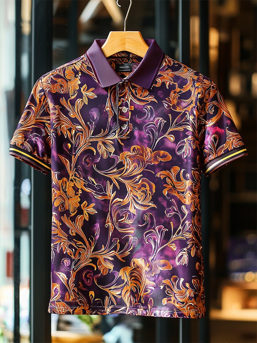 Men's Casual Business Palace Style Button Short Sleeve Polo Shirt