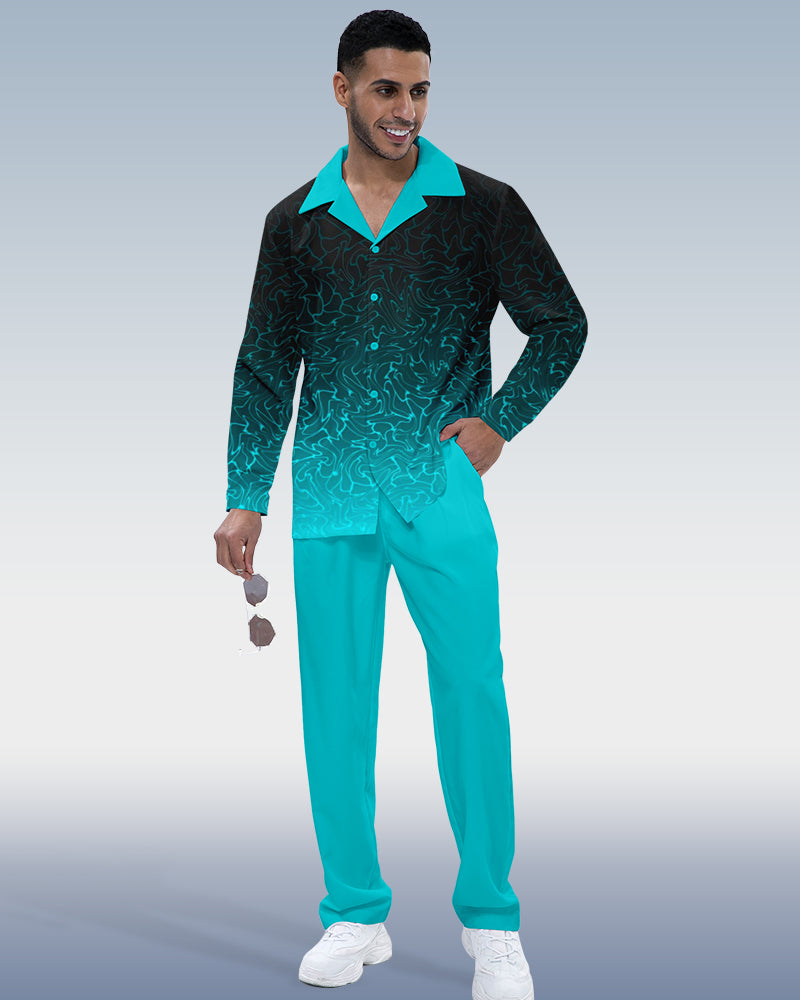 Suitmens Men's Gradient Print Long Sleeve Shirt Walking Suit 322