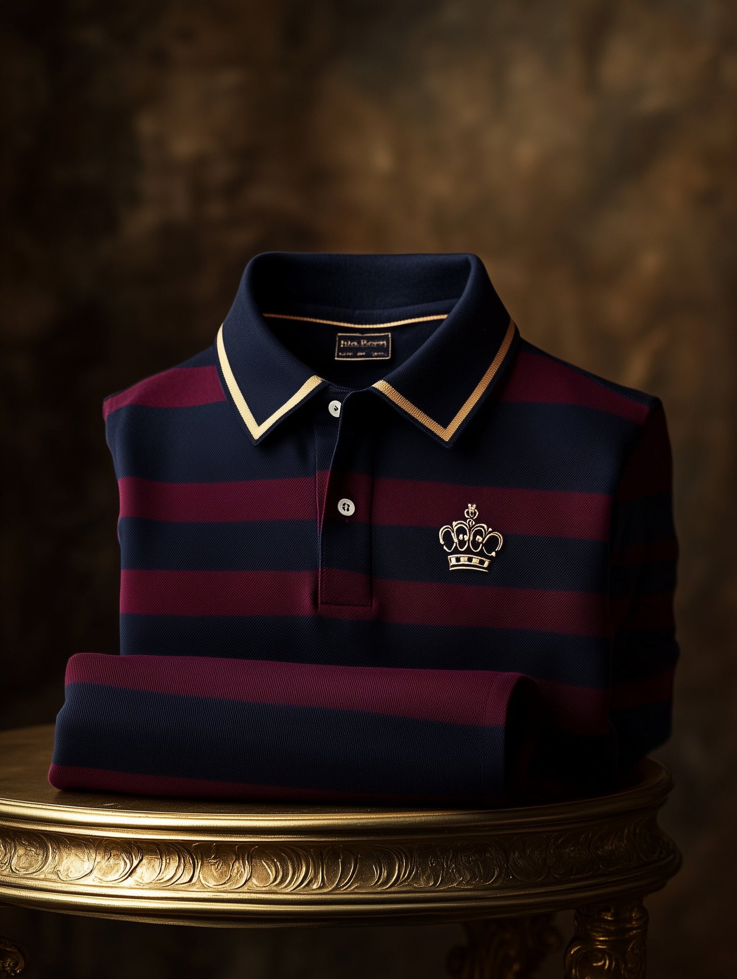 Men's Business Casual Button Old Money Crown Striped Short Sleeve Polo Shirt