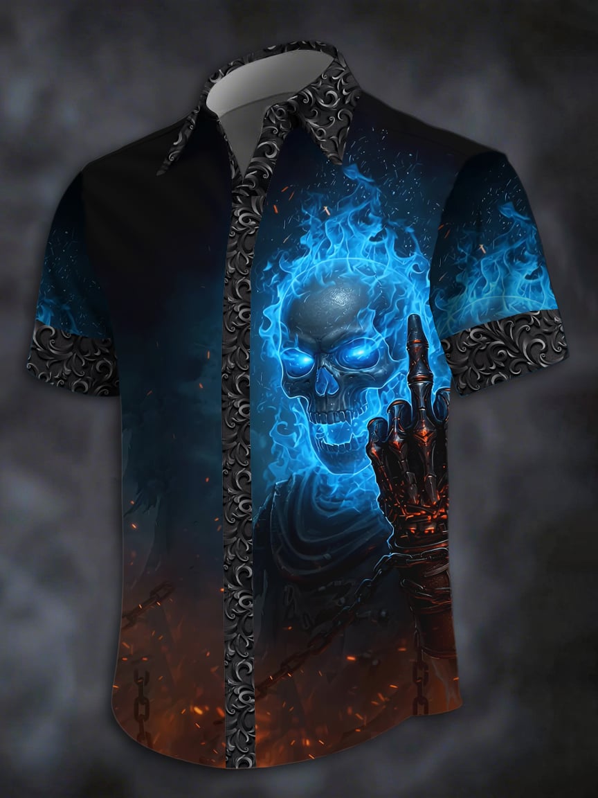 Men's Retro Western Print Short Sleeve Shirt