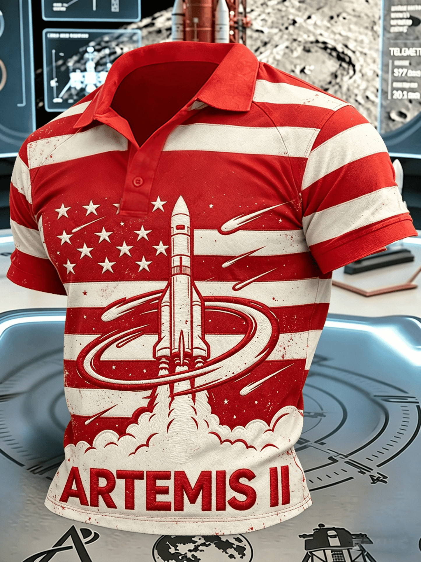 Men's Artemis II Space Theme Polo Shirt