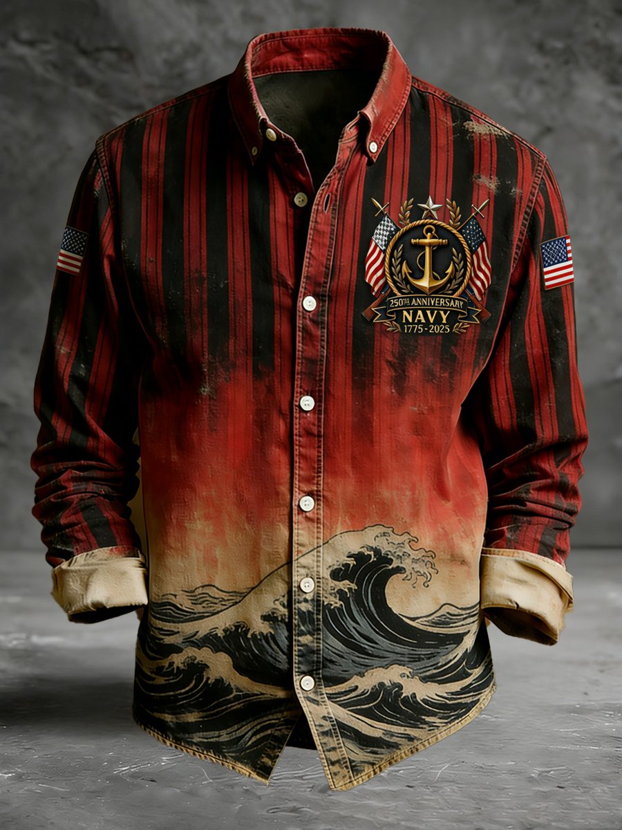 Men's vintage commemorative print long-sleeved shirt