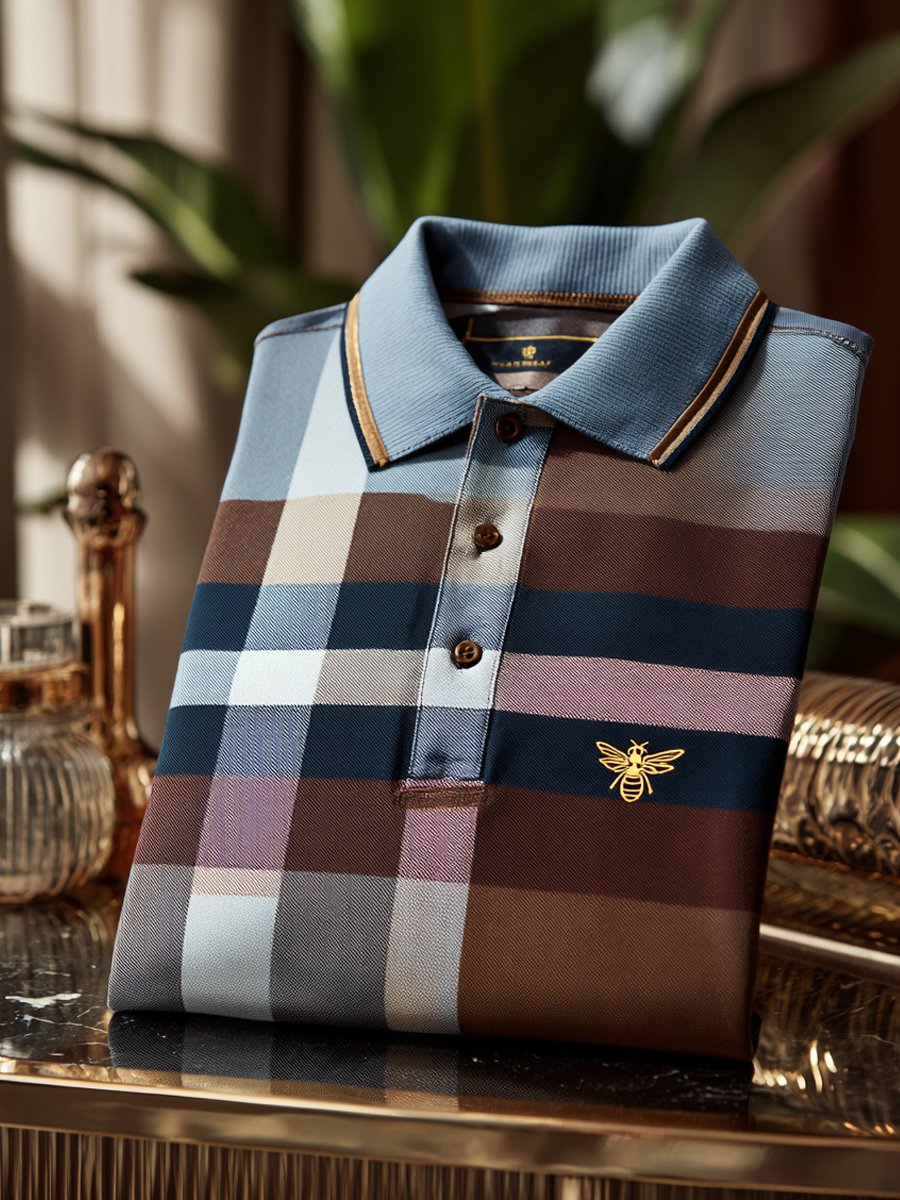 Men's Check Business Casual Short Sleeve Polo Shirt