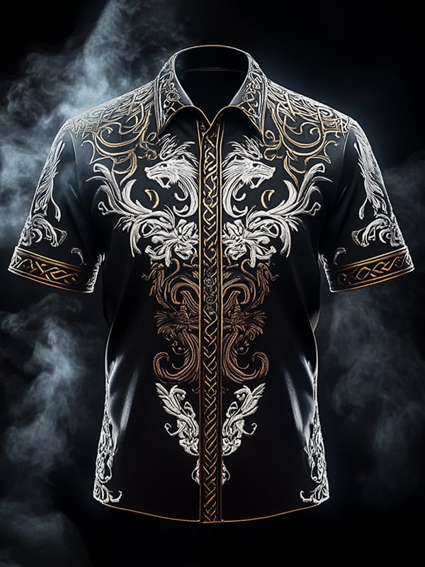 Men's Retro Viking Graphic Short Sleeve Shirt