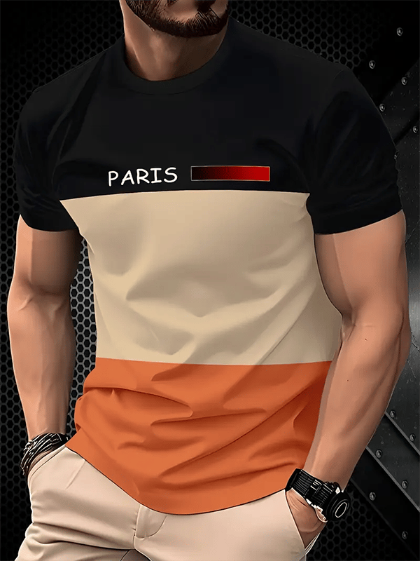 Men's Business Stripe Logo Print Short Sleeve T-Shirt