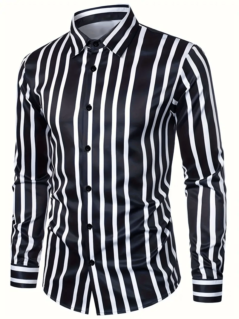 Men's Stripe Print Business Long Sleeve Shirt