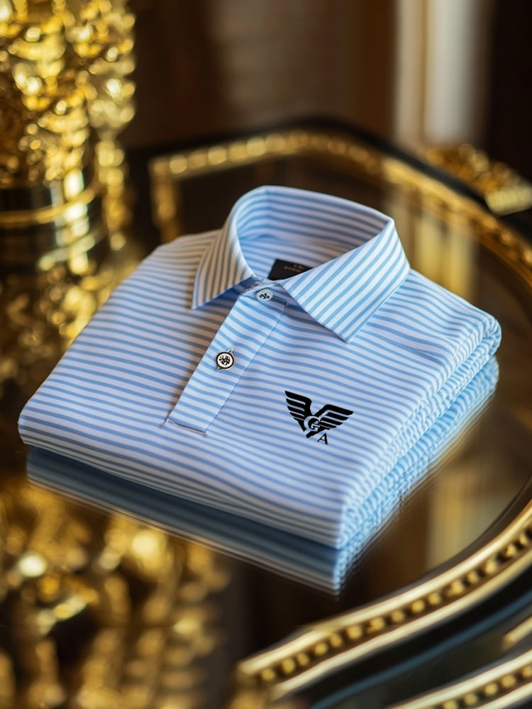 Men's Classic Business Check Logo Button Short Sleeve Polo Shirt