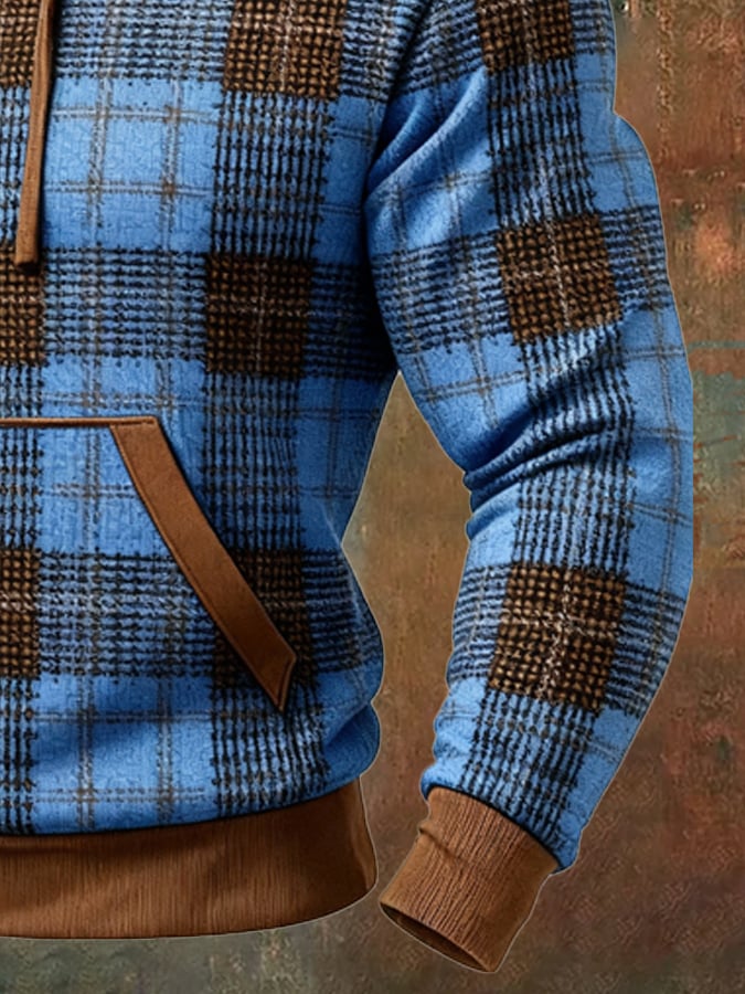 Men's Retro Distressed Color Block Print Casual Long Sleeve Sweatshirt