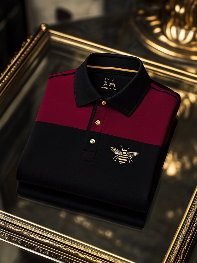 Men's Retro Business Logo Print Long Sleeve Polo Shirt