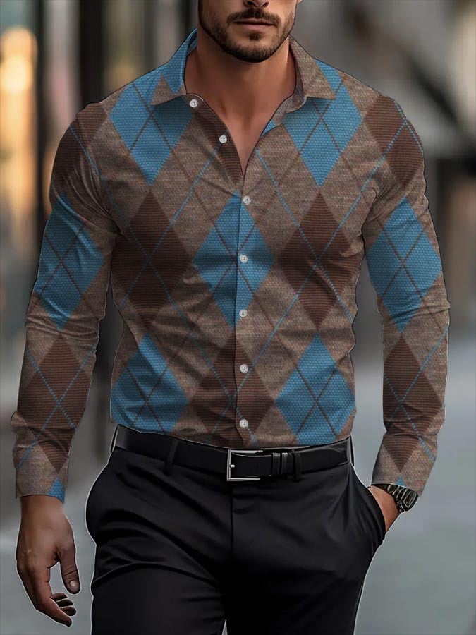 Men's Business Casual Striped Long Sleeve Shirt