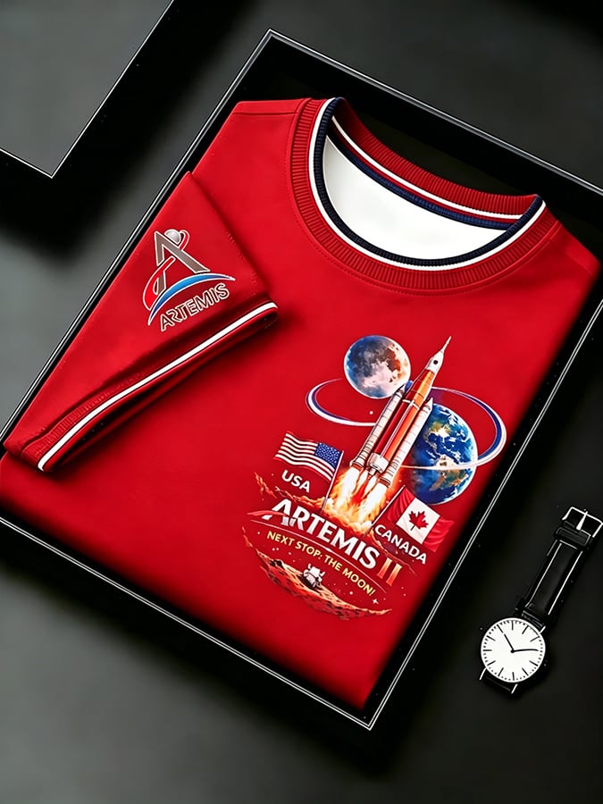 Men's Next Stop The Moon USA And Canada Artemis II 2026 Rocket Launch Print T-Shirt