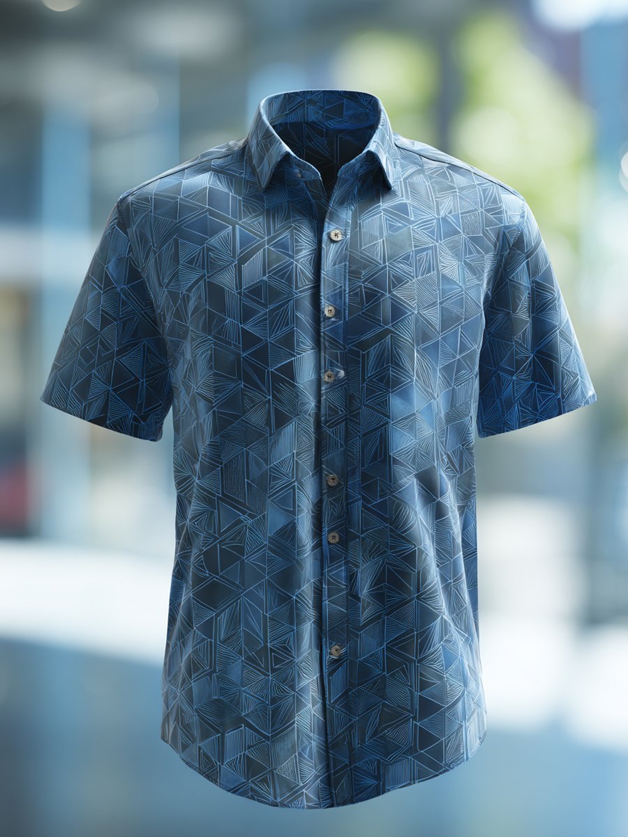 Men's Business Casual Art Graphic Lapel Short Sleeve Shirt