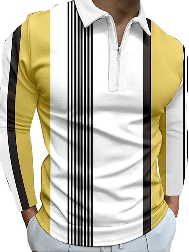 Men's Business Casual Striped Zip-Up Shirt