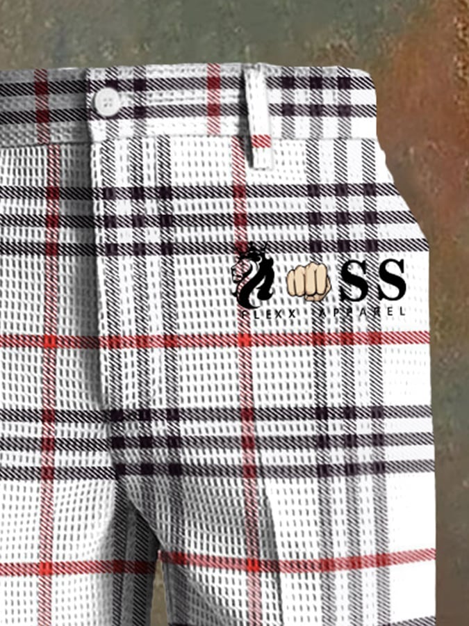 Men's Casual Plaid Waffle Pants