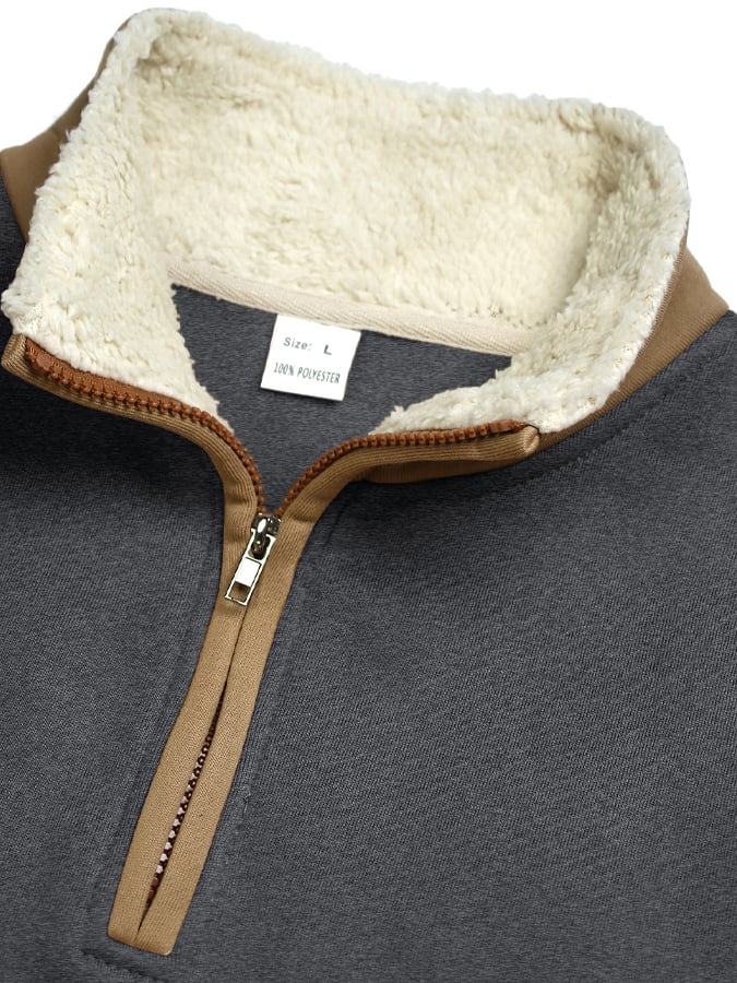 Men's Vintage Distressed Plush Lapel Warm Sweatshirt