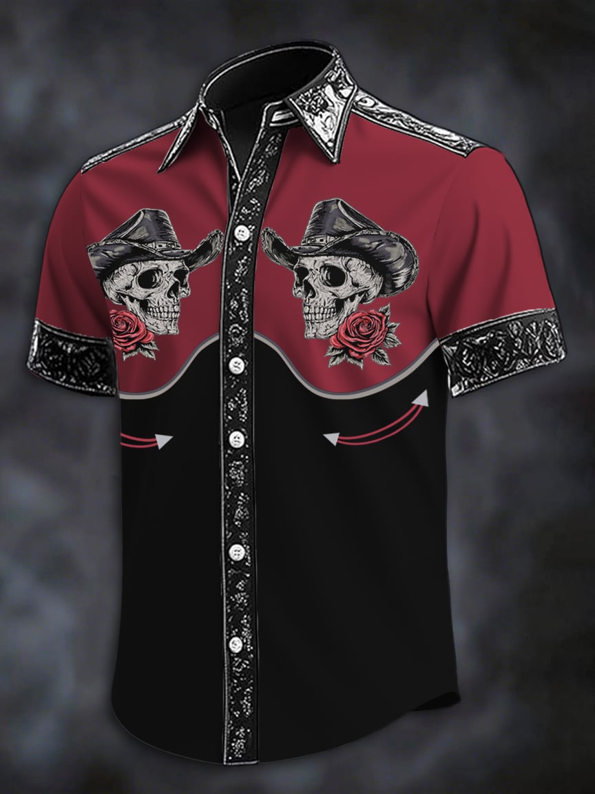 Men's Retro Western Print Short Sleeve Shirt