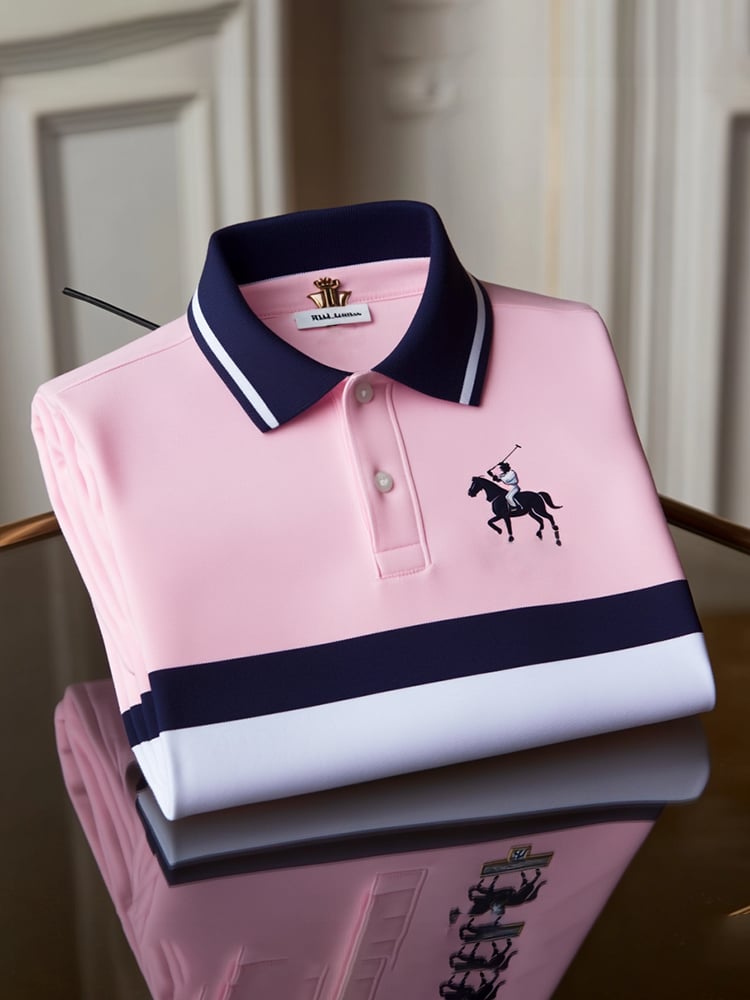 Men's Classic Business Check Logo Button Short Sleeve Polo Shirt