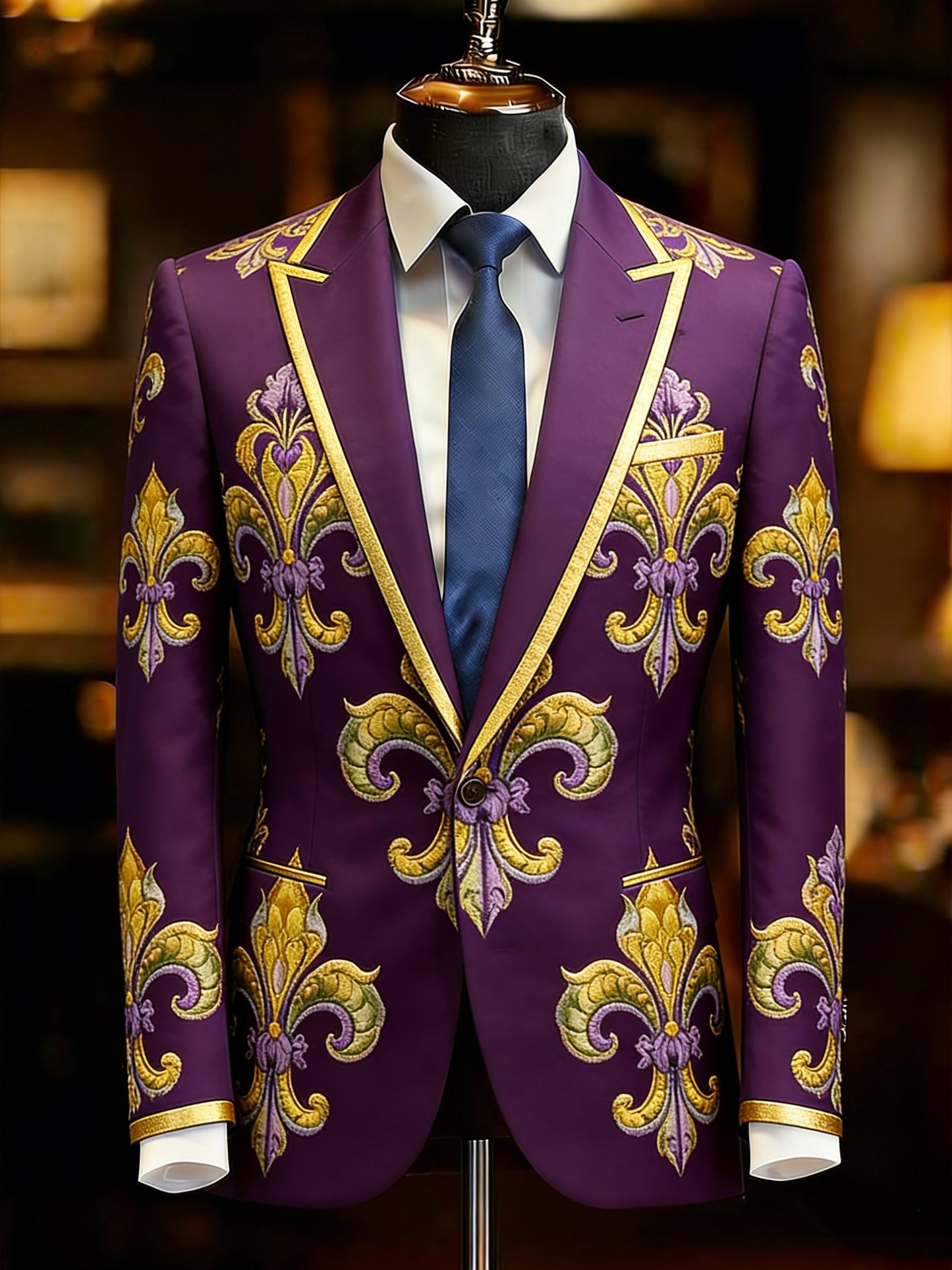 Men's New Orleans Louisiana Mardi Gras Fleur De Lis Printed Suit Jacket