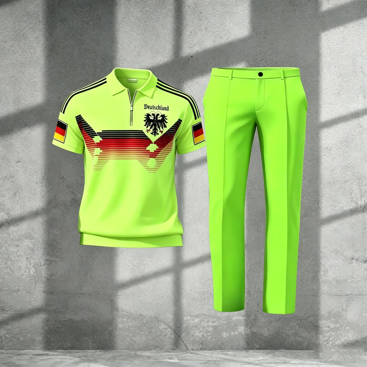 Men's Casual Royal Green Printed Polo Short-Sleeve T-Shirt And Pants Two-Piece Set