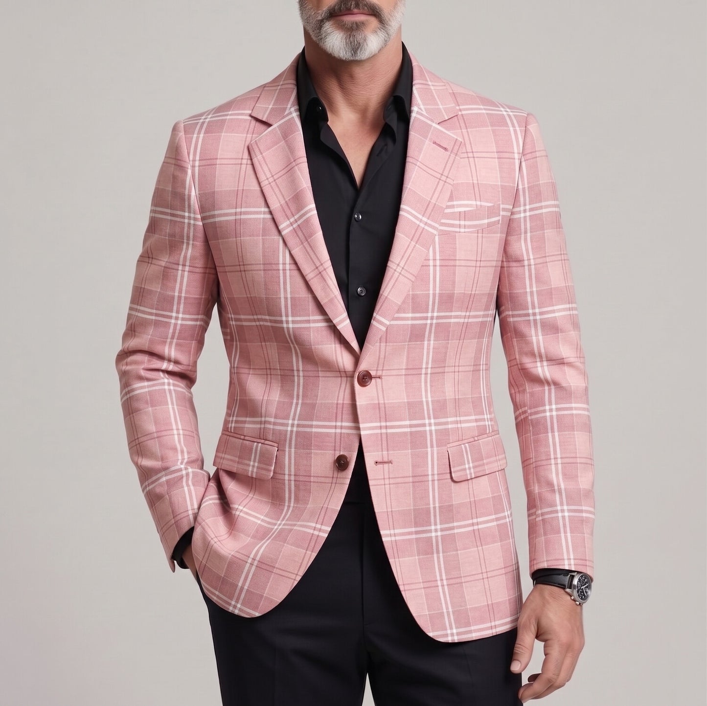 Men's Classic Plaid Print Notch Lapel Two Button Slim Business Casual Blazer