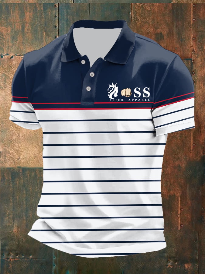 Men's retro business casual contrast color polo shirt