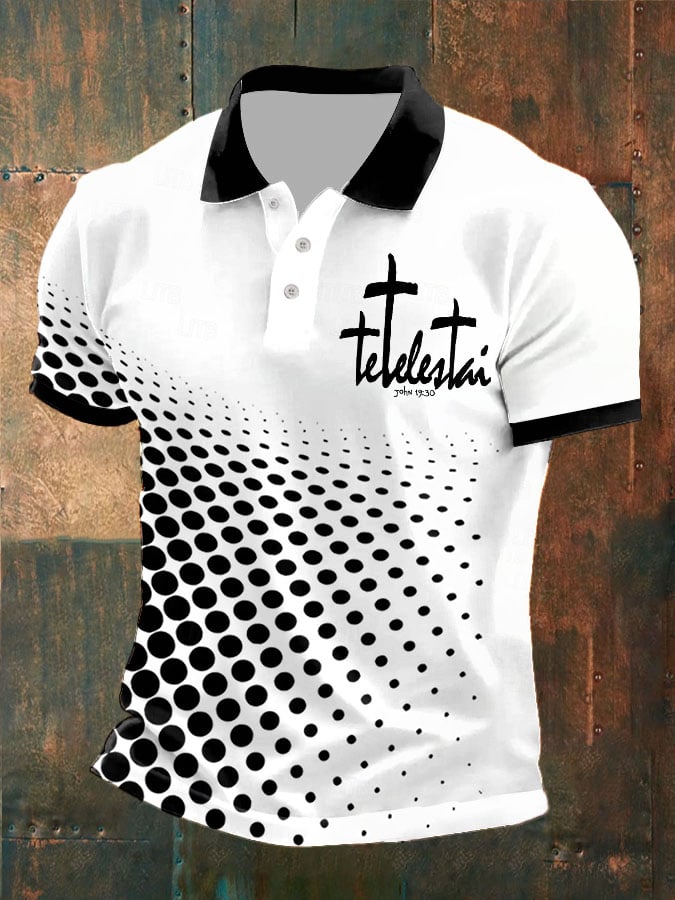 Man's Retro It Is Finished John 19:30 Printed Polo Shirt