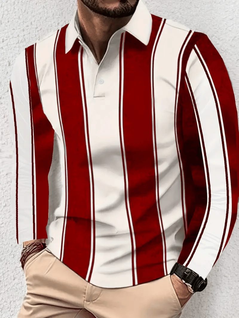 Men's Business Casual Striped Long-Sleeved Polo Shirt