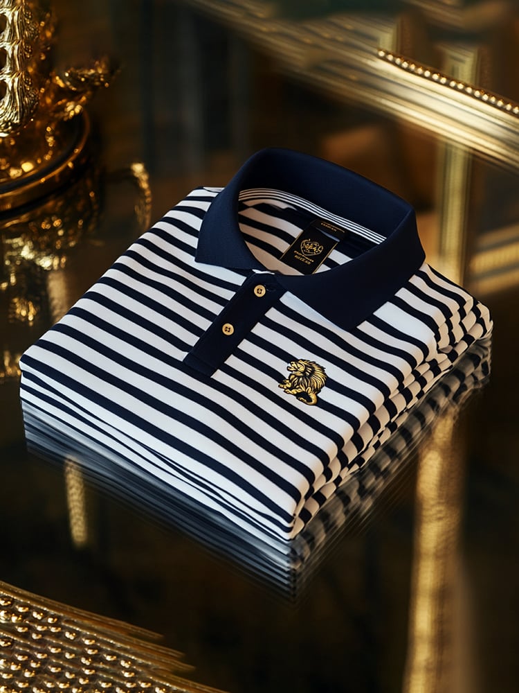 Men's Classic Business Check Logo Button Short Sleeve Polo Shirt