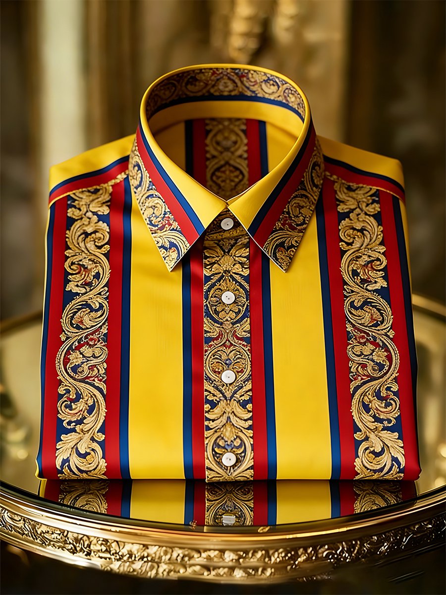 Men's Retro Business Casual Baroque Striped Long-Sleeved Shirt