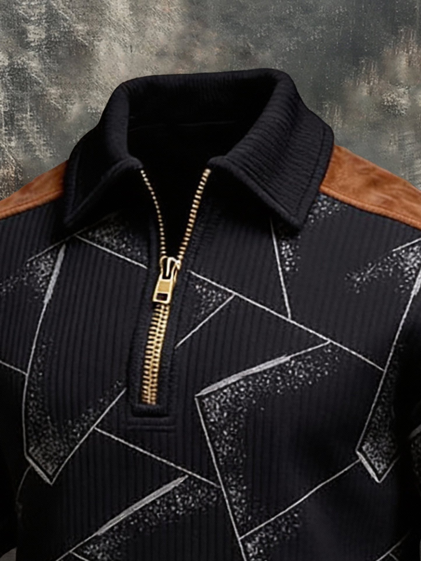 Men'S Fashionable Color-Block Printed Zip-Up Sweatshirt