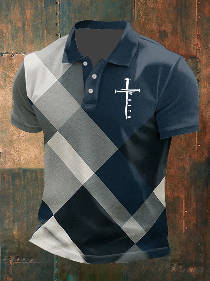Men's Faith Cross Printed Casual Polo Shirt