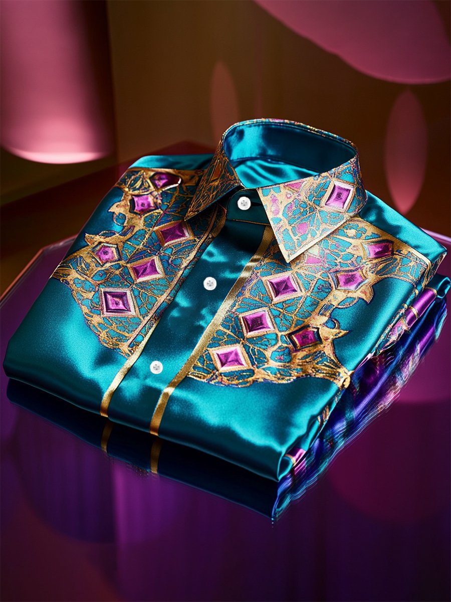 Men's Satin Luxe Long Sleeve Button Down Shirt