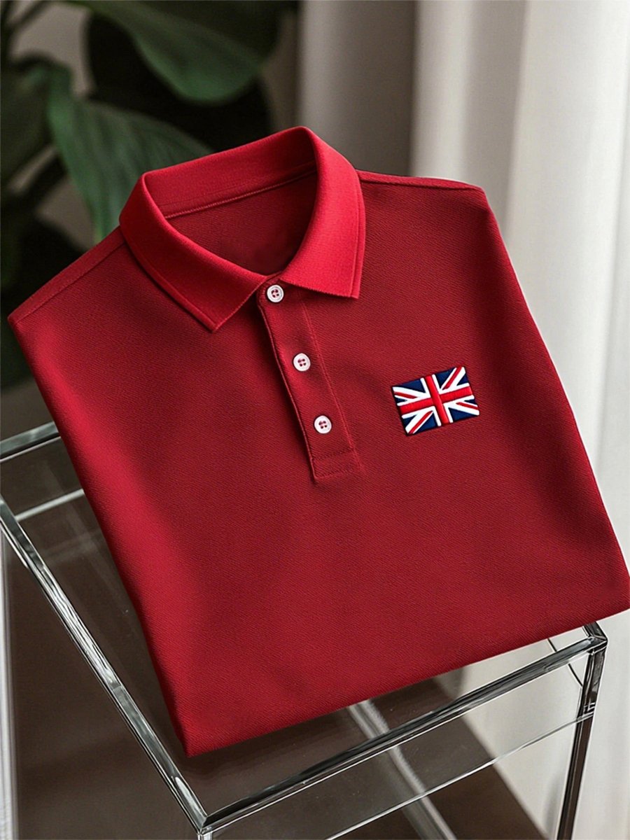 Men's Business Casual Union Jack Button Short Sleeve Polo Shirt