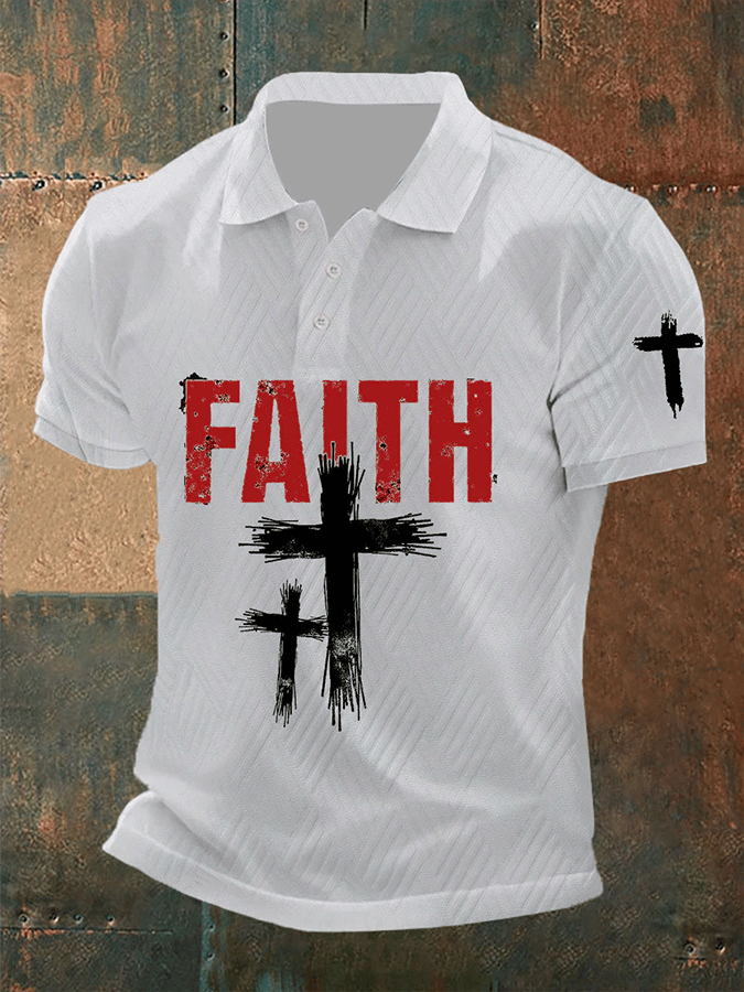 Men's Faith Cross Jacquard Fabric Polo Shirt