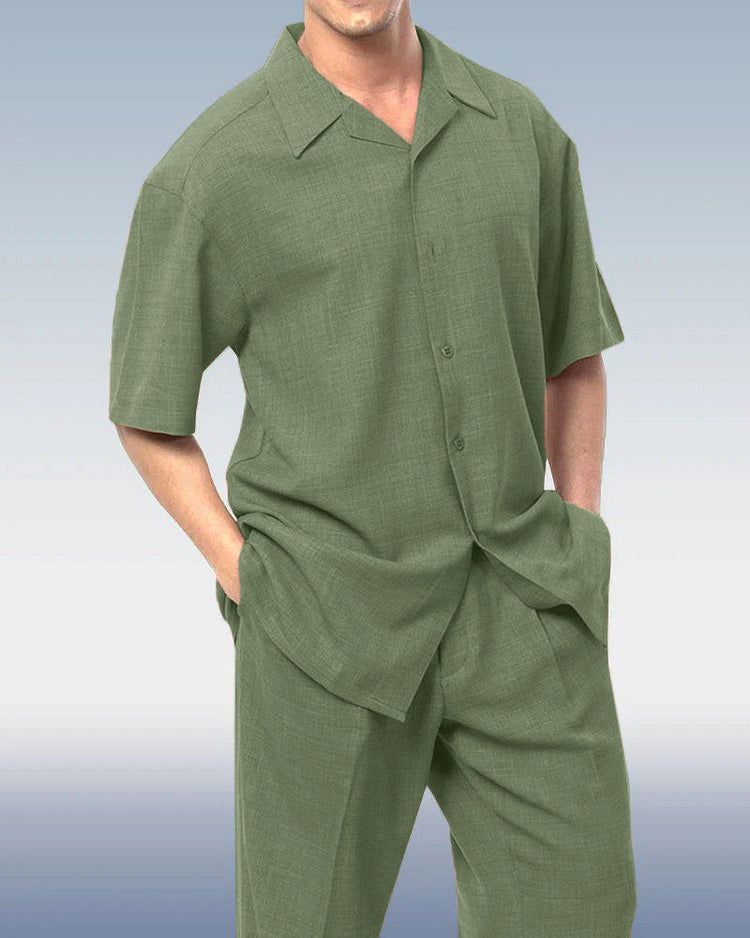 Men's Solid Color Short Sleeve Shirt Walking Set 4 Colors 433