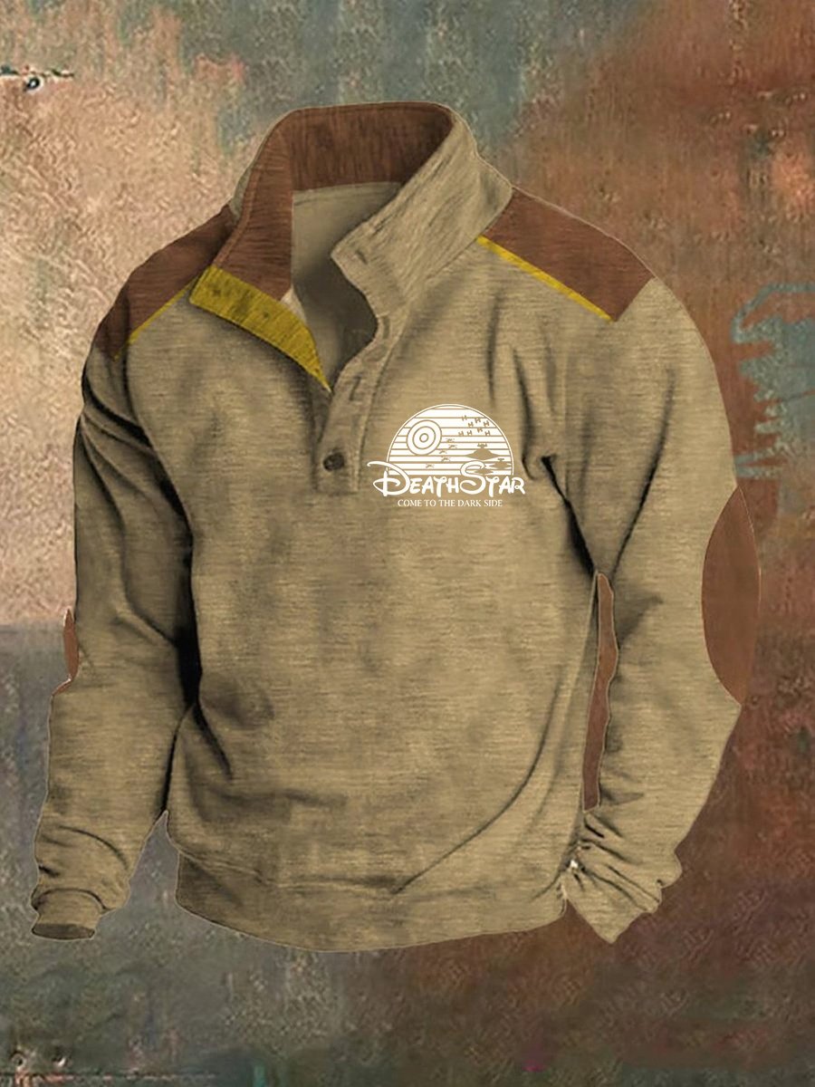 Men's Vintage Polo Neck Logo Button Sweatshirt