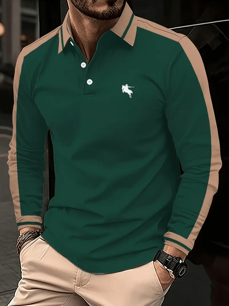 Men's Business Casual Striped Button-Down Polo