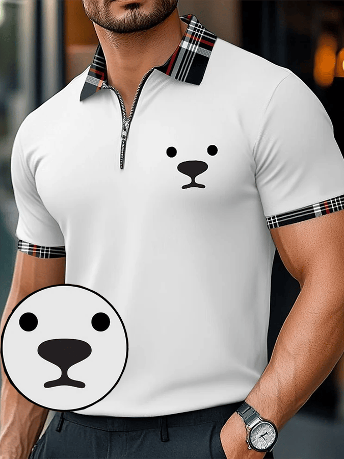 Men's Retro Expression Design Printed Casual Comfortable And Breathable Polo Shirt
