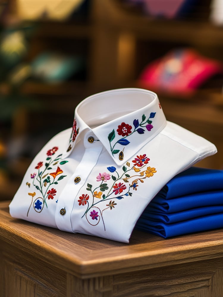 Men's Business Casual Floral Lapel Short Sleeve Shirt