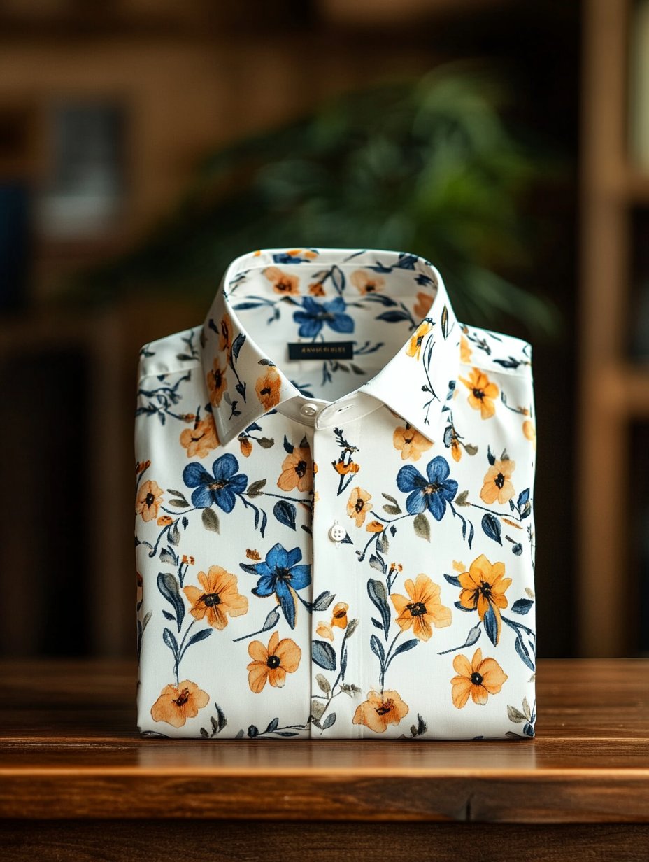 Men's Business Casual Floral Lapel Short Sleeve Shirt