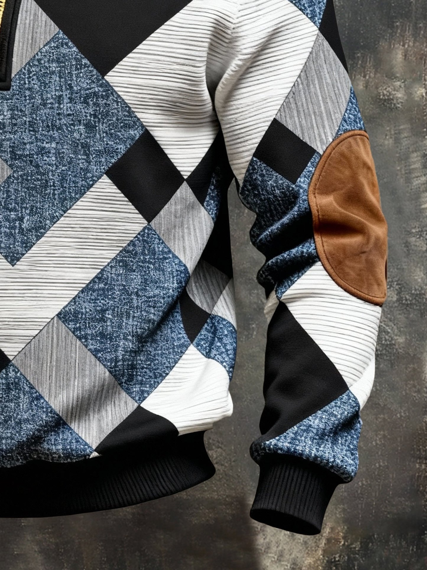 Men's Vintage Color-Block Printed Zip-Up Hoodie