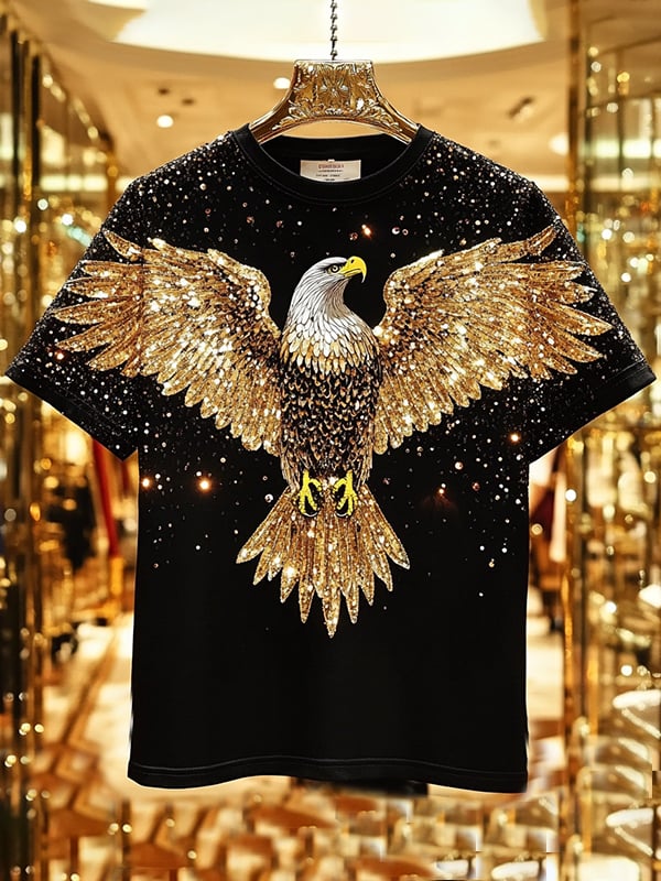 Men's Business Eagle Sequin Print Short Sleeve T-Shirt