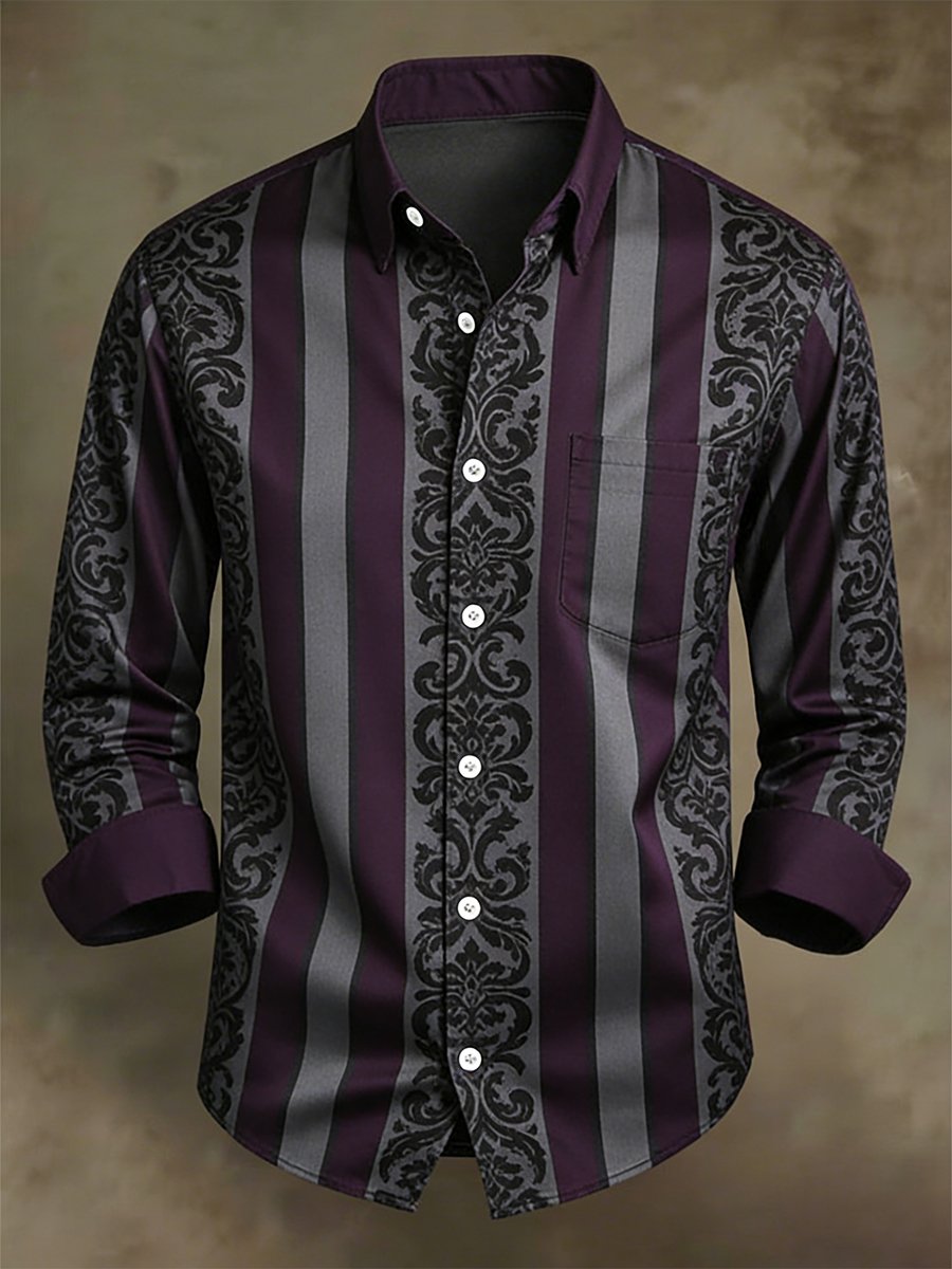 Men's Retro Business Casual Baroque Striped Long-Sleeved Shirt