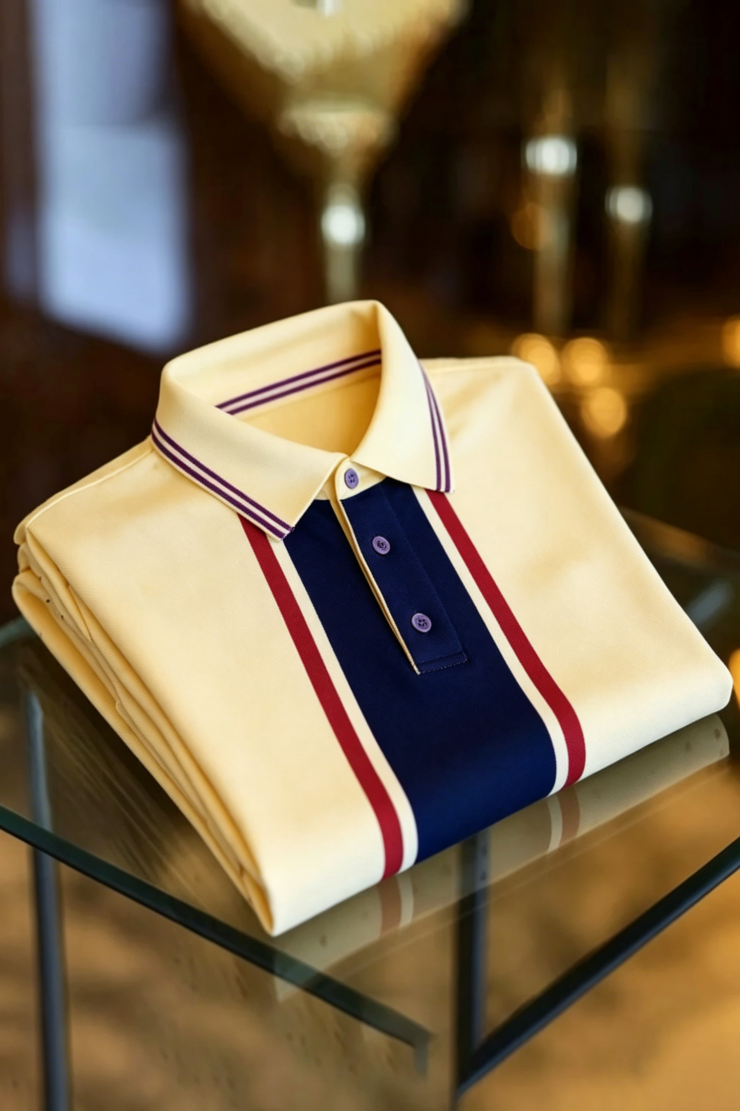 Vintage Vertical Stripe Short Sleeve Polo Shirt