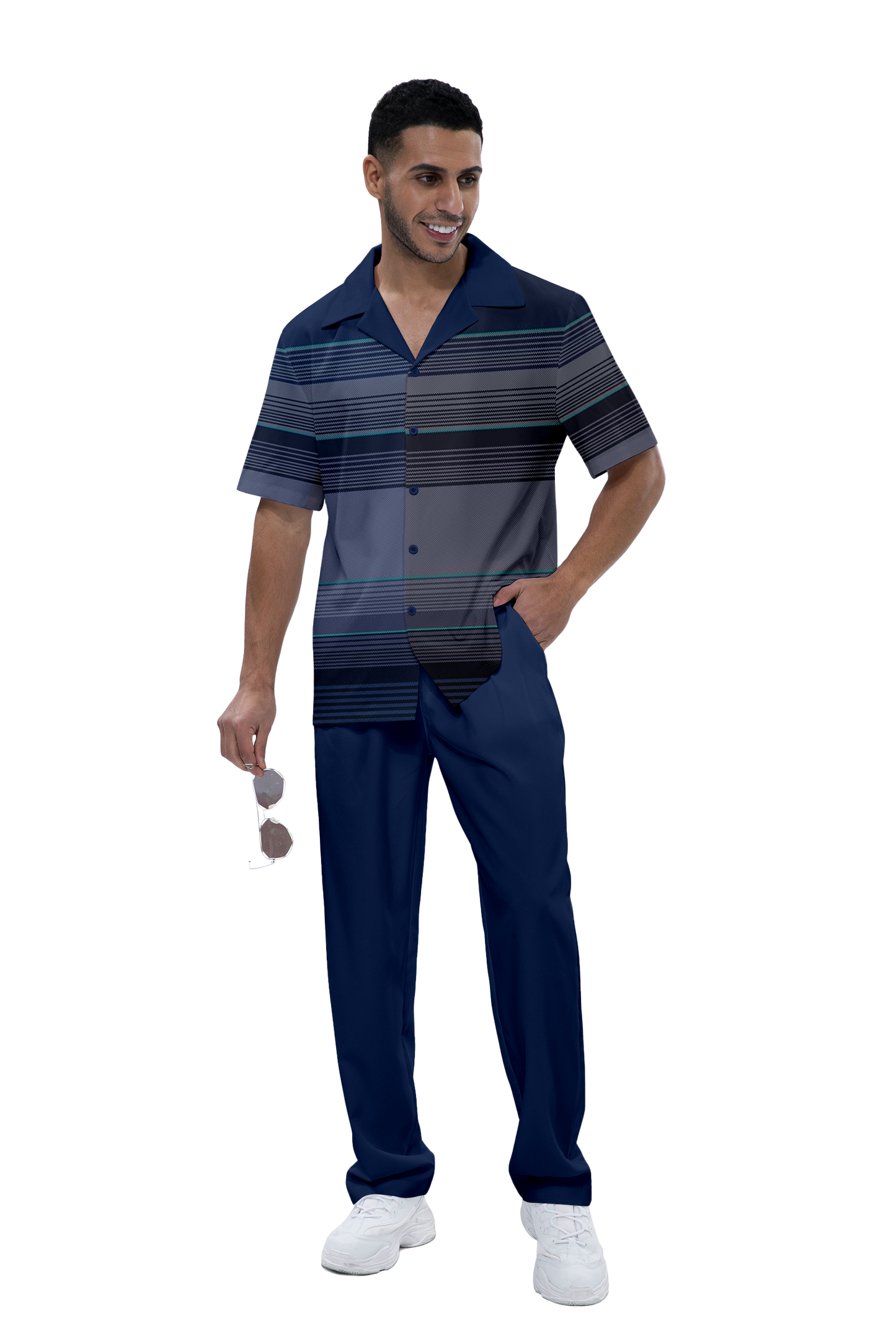 Men's plaid printed short-sleeved shirt walking suit 883
