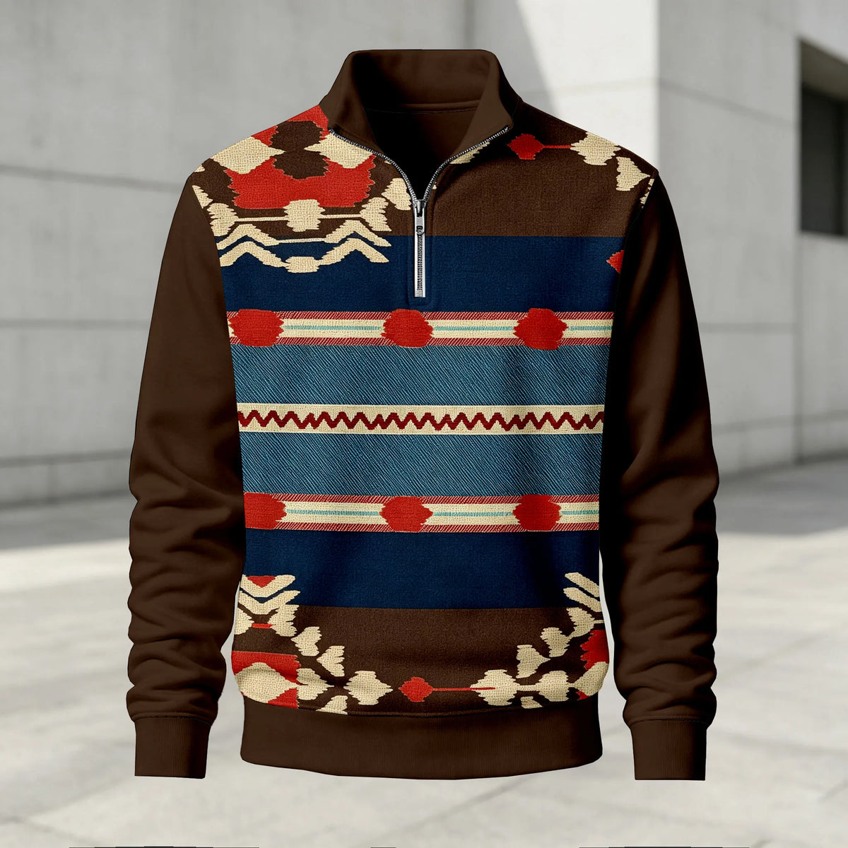 Men's Printed Stand-Up Collar Zip-Up Hoodie