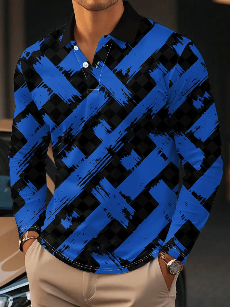 Men's Business Classic Stripe Print Button Polo Shirt